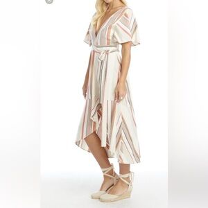 Saltwater Luxe Size L-M Striped Wrap Dress Ruffle Lightweight Rayon Spring